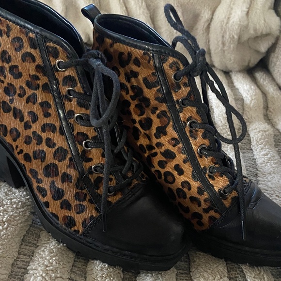 Opening Ceremony Shoes - Opening Ceremony Black and Leopard Lace-Up Boots